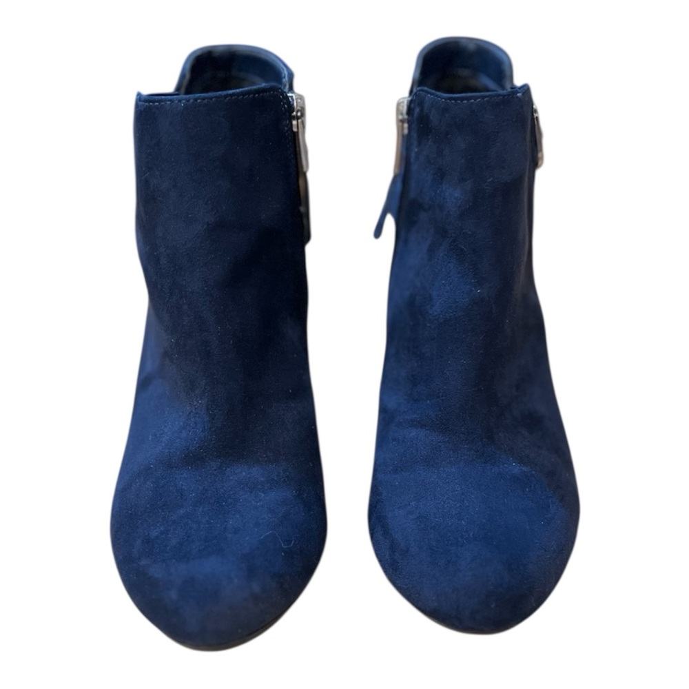 Sam & Libby Women’s Blue Microfiber Ankle Boot Side Zipper W/ Buckle Size 8